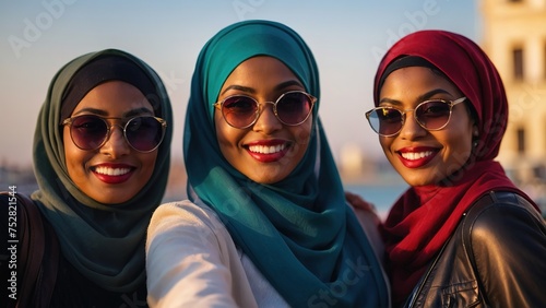 Wallpaper Mural Black women group wearing different hijab style taking selfie Torontodigital.ca