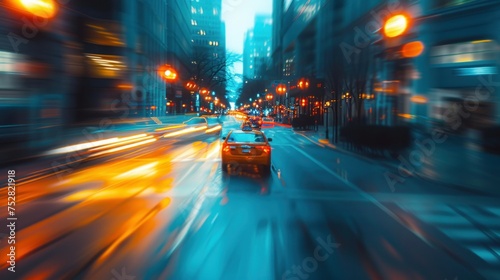 the traffic light trails of city