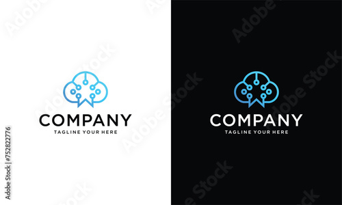 Technology design template. Cloud computing logo. Cloud technologies logo.on a black and white background.