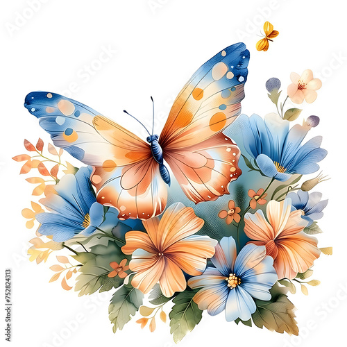 butterflies and flowers butterflies on the blooming flowers in the garden flowers and butterflies growing from a tree, positive thinking, creative mind, self care and mental health concept © katobonsai