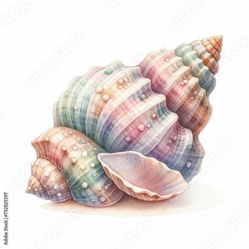 Collecting seashells. watercolor illustration, Perfect for nursery art,  illustration of seashell isolated on white background.