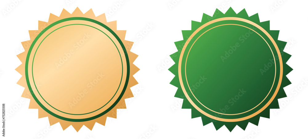 Gold green round stamp label symbol element for tag guarantee quality certificate discount concept Gold green round stamp label symbol element for tag guarantee quality certificate discount concept