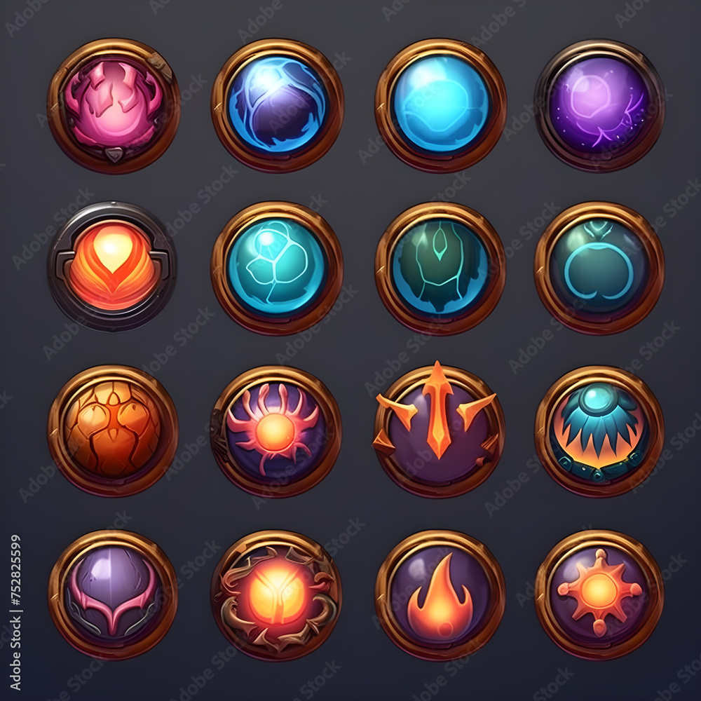 set of buttons, set of game item, Button, orb. set of buttons, set of game item, Button, orb.