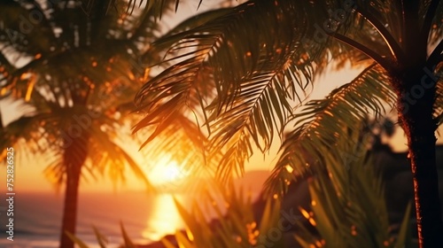 Palm Trees Silhouetted Against a Beautiful Sunset on the Beach 