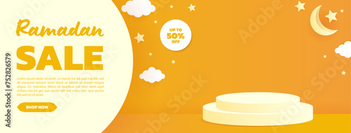 Ramadan sales promotion banner with an exclusive podium to showcase Ramadan themed products