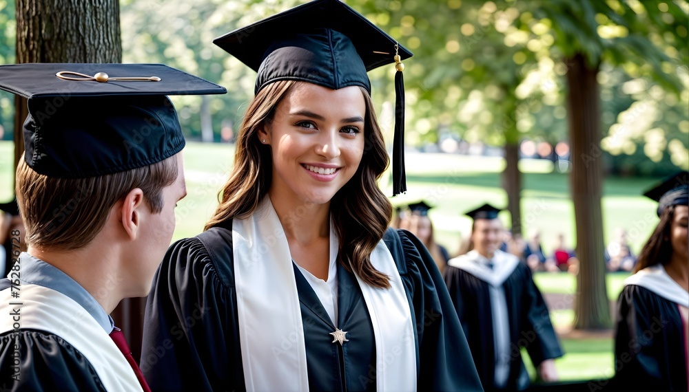 Fototapeta premium Accomplished Journey: Graduation Portrait of a Confident Young Woman