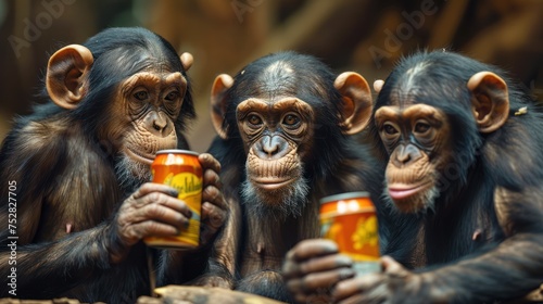 A group of monkeys who were intoxicated from drinking soda.