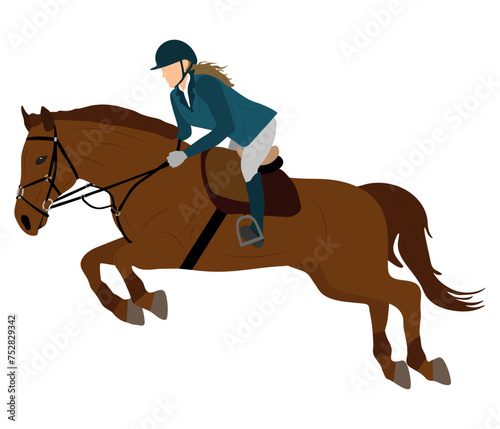 Horse rider, horse jump in equestrian sports. Vector illustration © nosyrevy