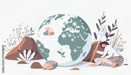 A flat illustration of an earth globe with various landmasses and oceans