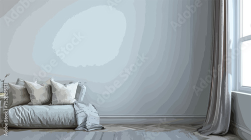 Gray blank wall empty interior with pillows carpet cur photo