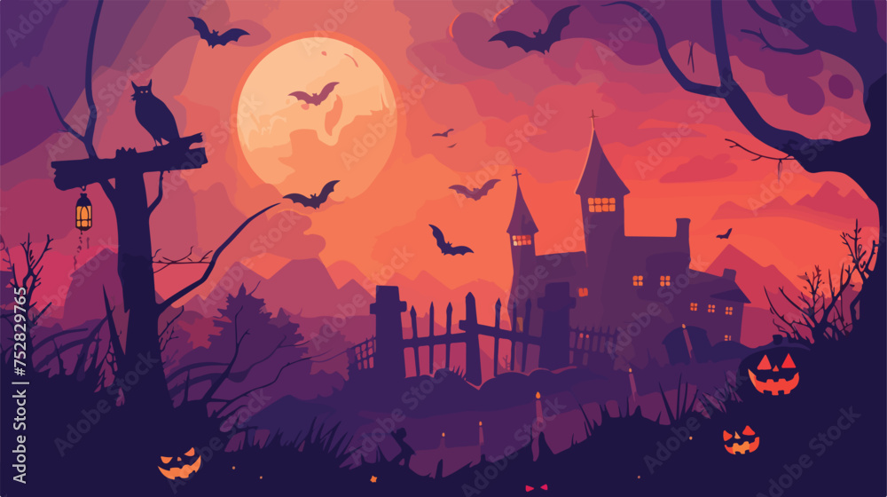 Halloween banner poster with signboard Flat vector a