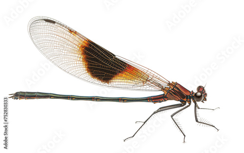 Damselfly in Intricate Motion On Transparent Background.