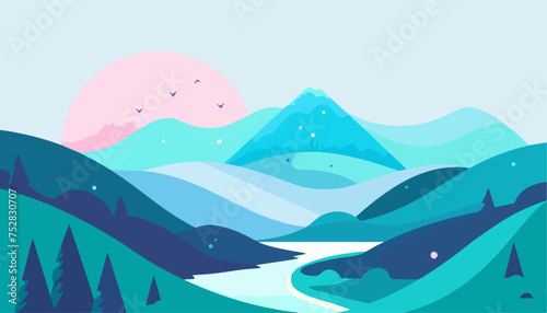 simple flat illustration of green mountains