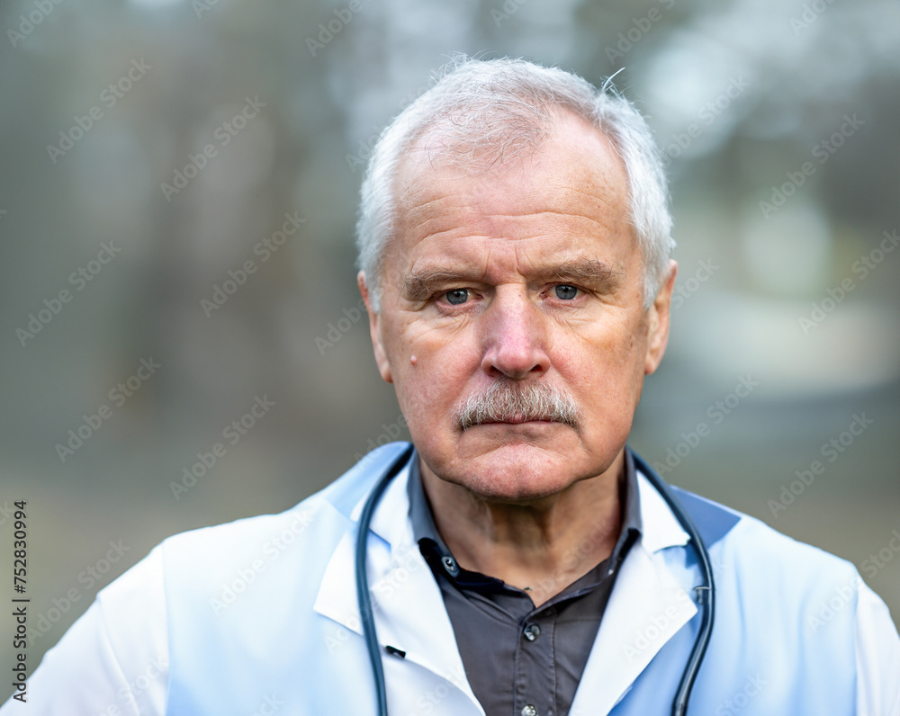 Portrait of a senior doctor looking seriously into the camera. Portrait of a senior doctor looking seriously into the camera.