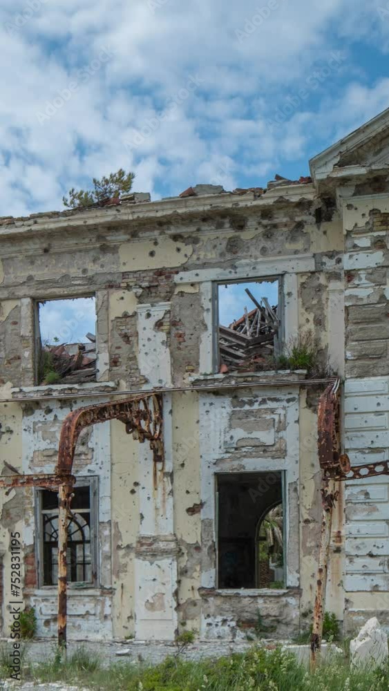 half destroyed building close to Dubrovnik in vertical half destroyed building close to Dubrovnik in vertical