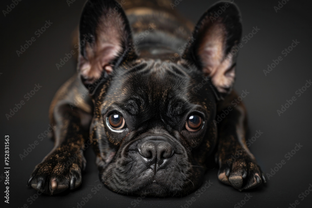 Portrait of a young French Bulldog under studio lighting.