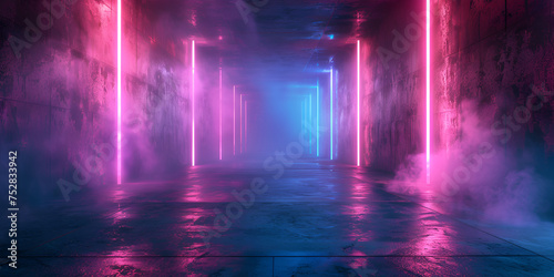 Glowing Lights Background 3D Rendering Spaceship Corridor ,Cyberpunk Spaceship Corridor with Neon Glowing Lights ,Futuristic 3D Render of Neon Glowing Spaceship Corridor