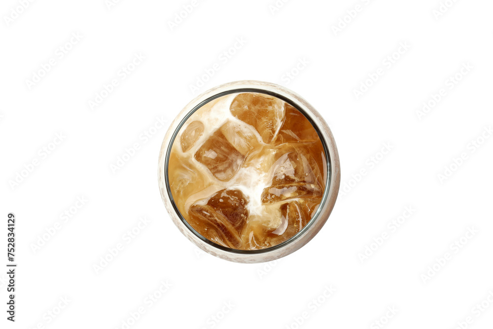 PNG, Glass with iced coffee, isolated on white background, top view PNG, Glass with iced coffee, isolated on white background, top view