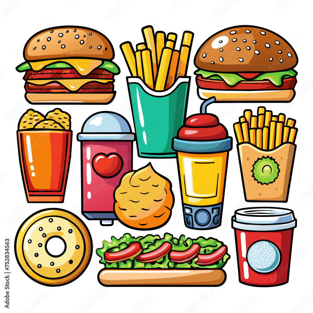 Fast food icons set. Vector illustration, contains transparencies.