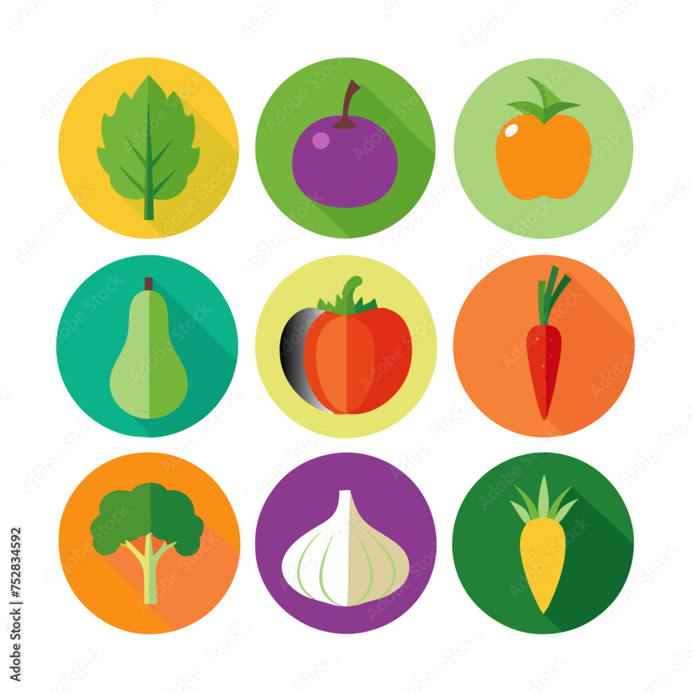 Vegetables flat icons set with long shadow. Vector illustration. Vegetables flat icons set with long shadow. Vector illustration.