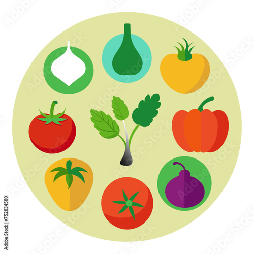 Vegetables icons set. Tomato  onion  garlic  pepper