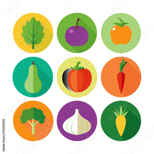 Vegetables flat icons set with long shadow. Vector illustration.