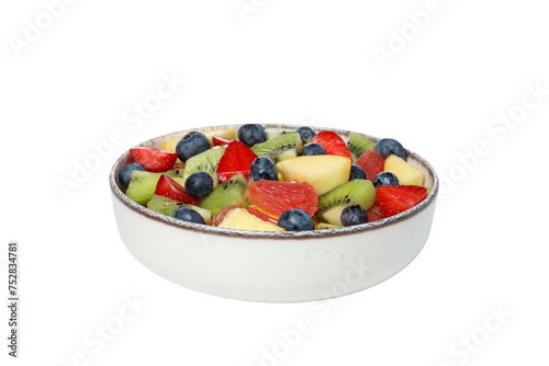 PNG  white plate with fruit salad  isolated on white background.