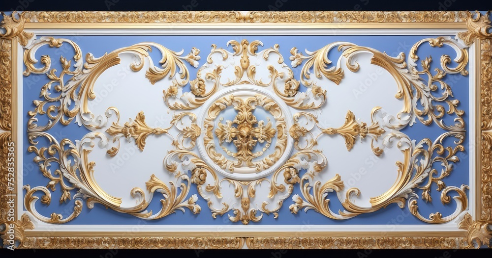 royal gold and white stucco ceiling frame background