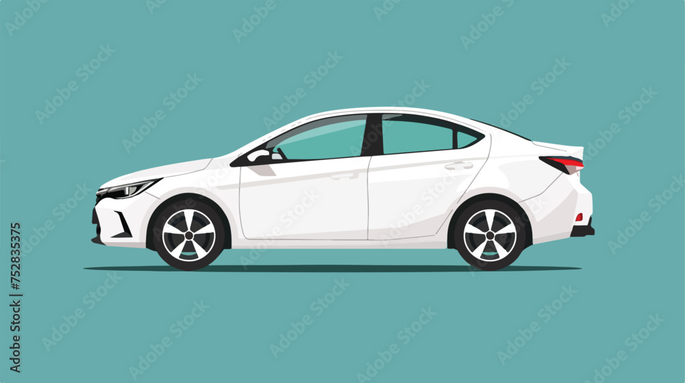 White city car isolated on background. Flat vector.