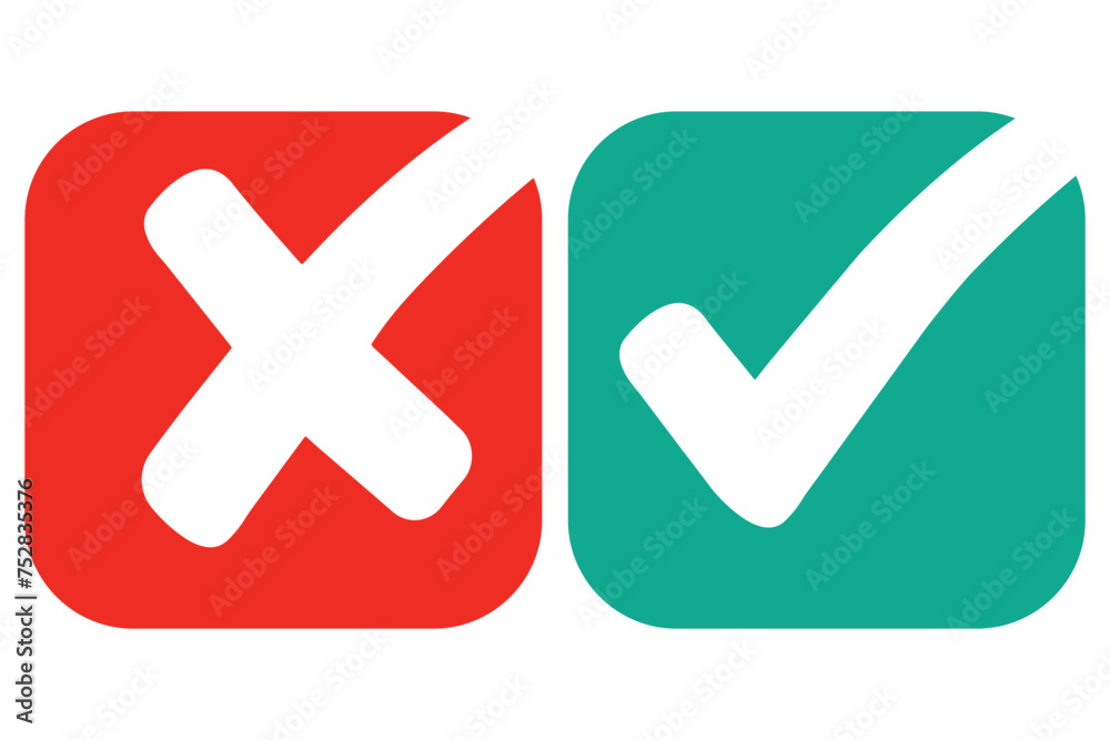 right and wrong icon with green and red, correct and incorrect symbol to guarantee the idea, agreement sign to confirm the right answer