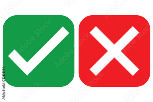 right and wrong icon with green and red, correct and incorrect symbol to guarantee the idea, agreement sign to confirm the right answer