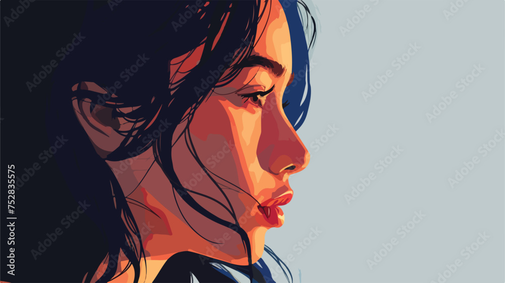 Woman portrait drawing for background. Flat vector.