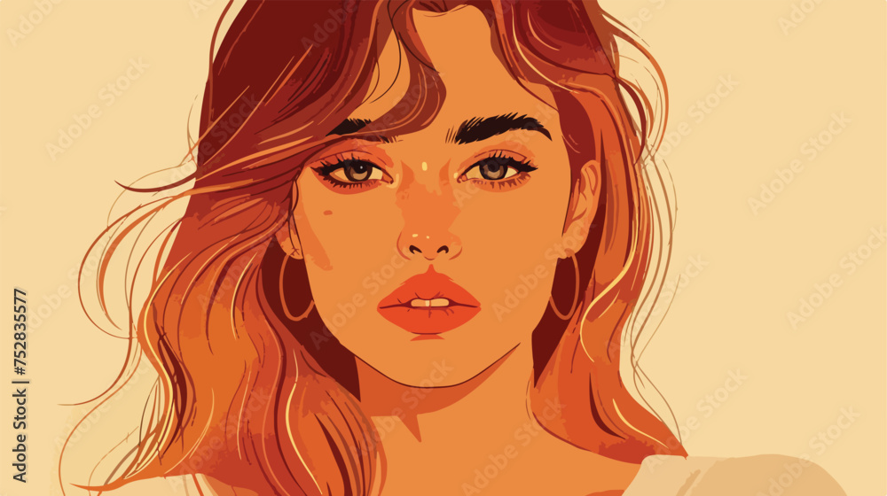 Woman portrait drawing for background. Flat vector.