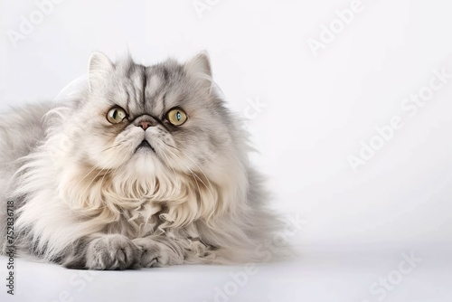 A portrait of a beautiful Persian cat with fluffy white fur