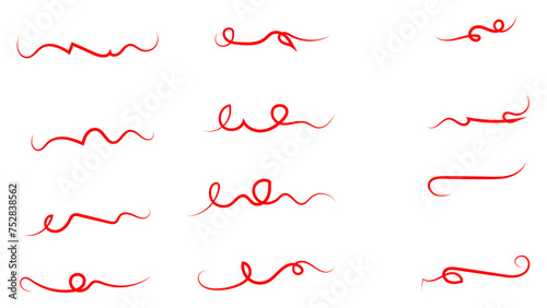 Red brush stroke underline. Marker pen highlight stroke. Vector swoosh brush underline set for accent, marker emphasis element. Hand drawn collection set of underline strokes. vector illustration
