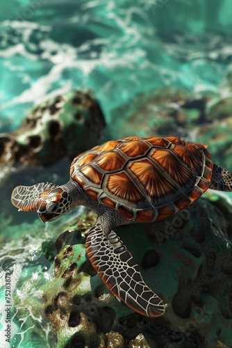 Turtle on the background of the sea.