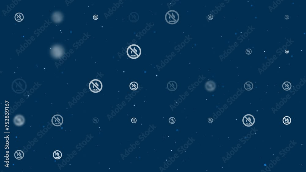 Template animation of evenly spaced no gas symbols of different sizes and opacity. Animation of transparency and size. Seamless looped 4k animation on dark blue background with stars Template animation of evenly spaced no gas symbols of different sizes and opacity. Animation of transparency and size. Seamless looped 4k animation on dark blue background with stars