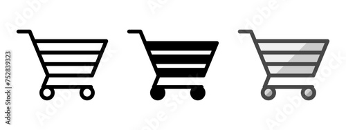 Multipurpose shopping cart vector icon in outline, glyph, filled outline style. Three icon style variants in one pack.