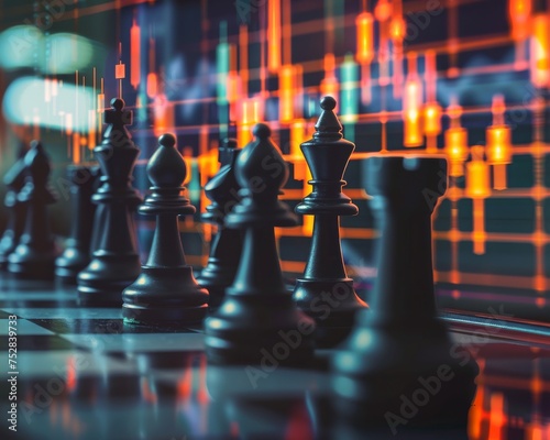 The calculated calm of chess meets the frenetic energy of stock market graphs each move on the board as impactful as on the market