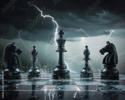 The storms crescendo thunderclaps accentuate the strategic ballet of alloy pieces on the chessboard