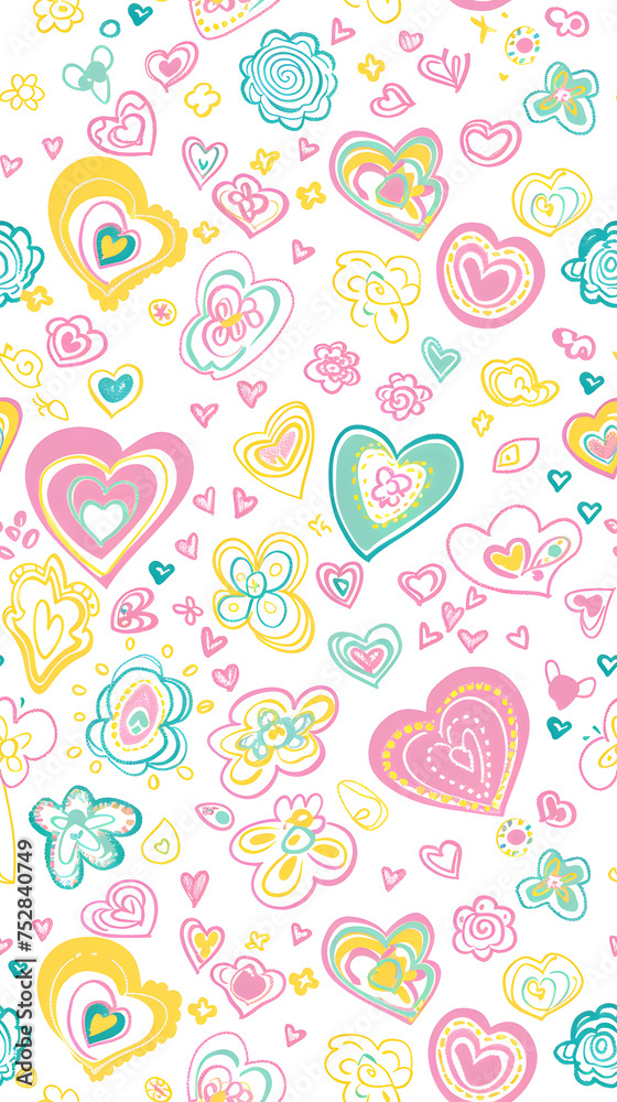 Pattern of multi-colored hearts on a white background. Valentine's Day