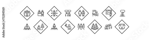 Line icon set of office activity for business people. Editable stroke vector, isolated at white background