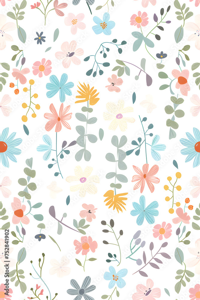 Pattern with watercolor flowers. Hand-drawn illustration.