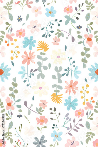 Pattern with watercolor flowers. Hand-drawn illustration.