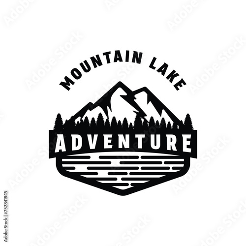 Mountain lake adventure outdoor logo design vintage retro bagde photo