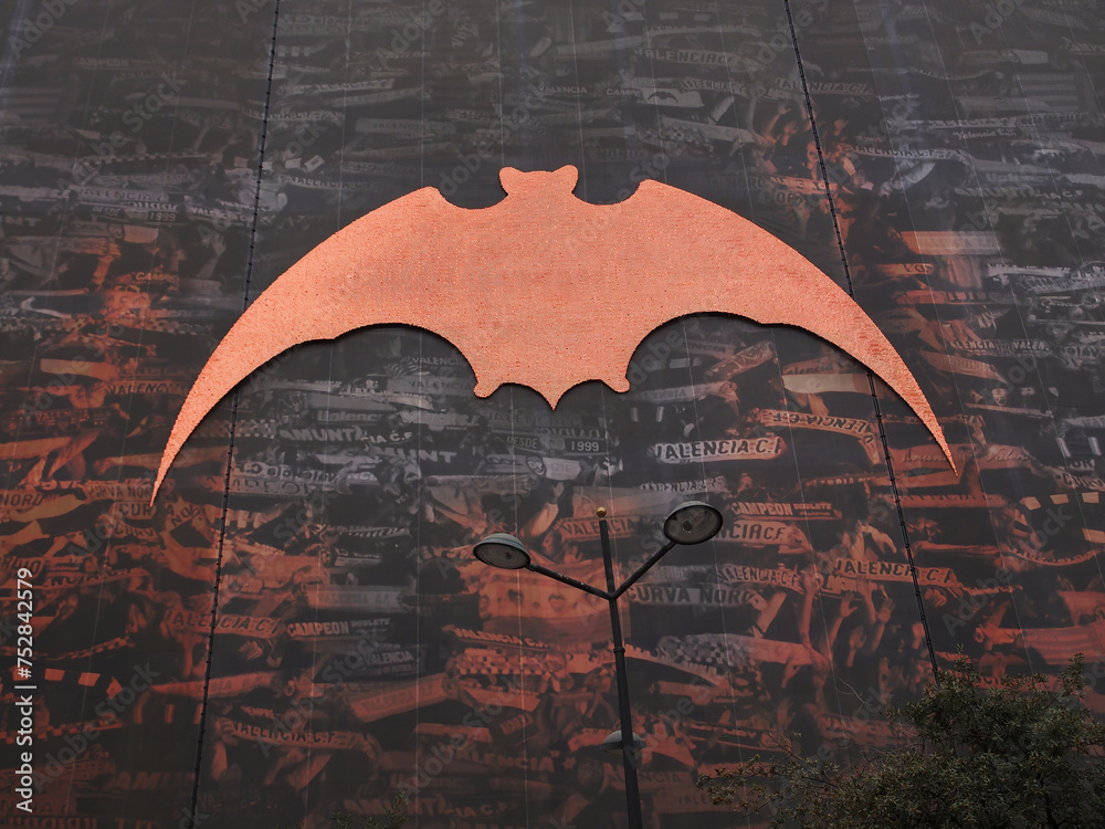VALENCIA, SPAIN MARCH 23, 2016. Bat sign on Mestalla Stadium the