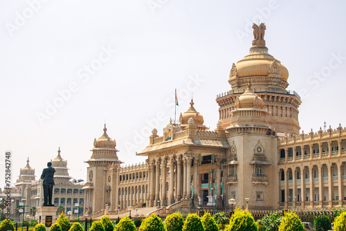 View of Vidhana Soudha, a building in Bangalore, India which serves as the seat of the state legislature of Karnataka, India. 