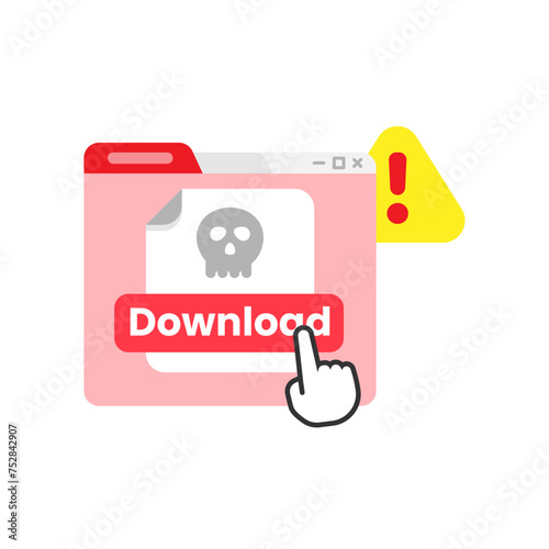 Fake download link buttons are dangerous, malicious files or malware from internet concept illustration flat design vector. simple graphic element for infographic, icon