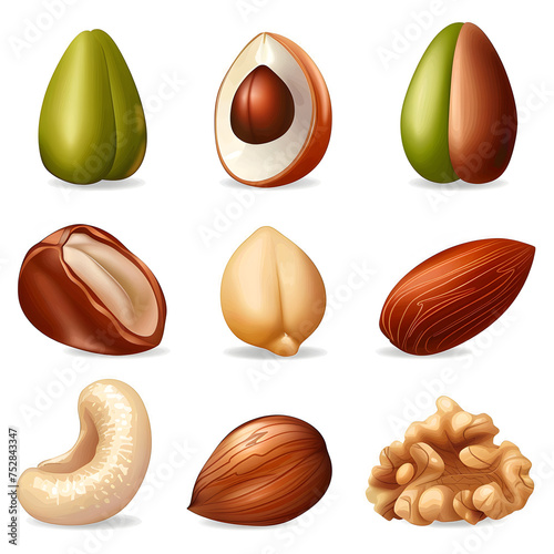 a collection of nuts isolated on a transparent background,