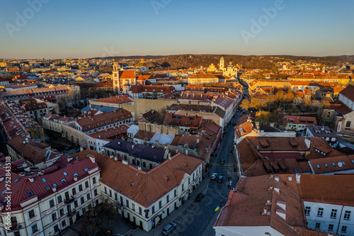 Aerial sunny spring view of Vilnius old town, Lithuania